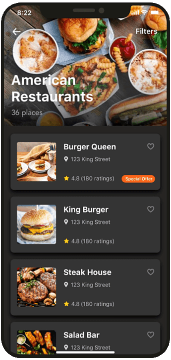 Restaurants app ui